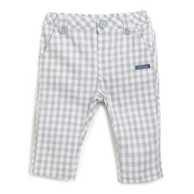 Boys Medium Grey Checkered Long Trousers